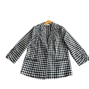 CLEO Plaid Gingham Black & White Blazer Jacket. 3/4 sleeves Stretchy LARGE